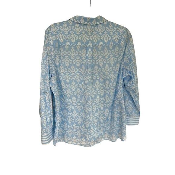 Talbots Tunic Top Shirt Womens XL Petite Blue White Medallion Print Button Flowy - Picture 4 of 9